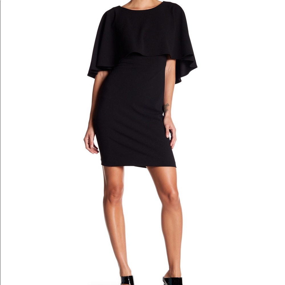 Calvin Klein Black Popover-Cape Crepe Sheath Dress